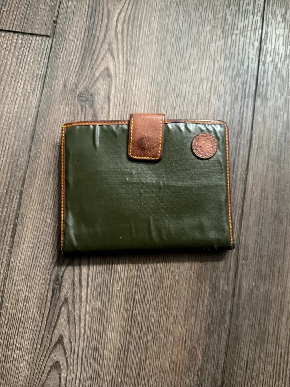 Vintage Hunting World Green Brown Leather Bifold Wallet Coin Purse Luxury Rare